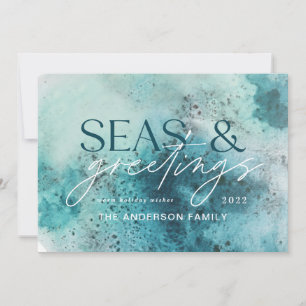 Turquoise Christmas seas & greetings modern chic Holiday Card