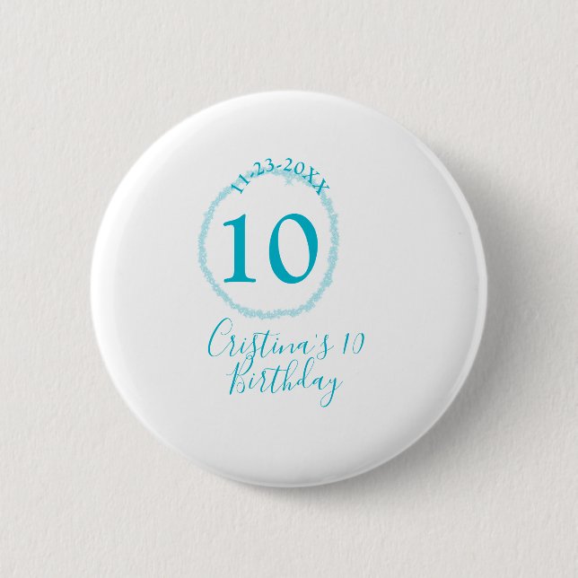 Turquoise circle. Round glitter 10th birthday bold 6 Cm Round Badge (Front)