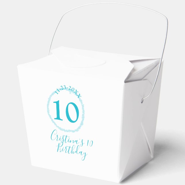 Turquoise circle. Round glitter 10th birthday bold Favour Box (Front)