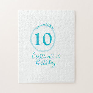 Turquoise circle. Round glitter 10th birthday bold Jigsaw Puzzle