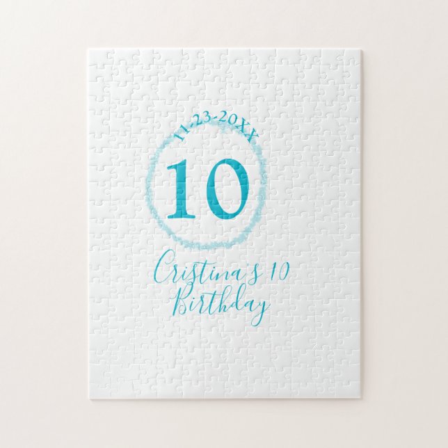 Turquoise circle. Round glitter 10th birthday bold Jigsaw Puzzle (Vertical)