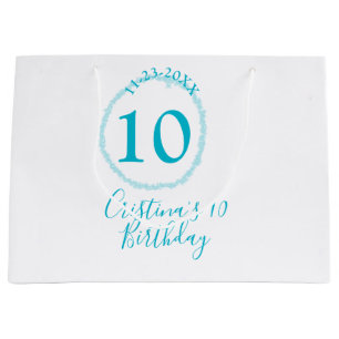 Turquoise circle. Round glitter 10th birthday bold Large Gift Bag