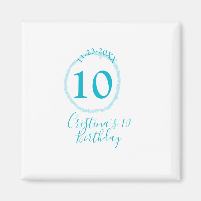 Turquoise circle. Round glitter 10th birthday bold Magnet (Front)