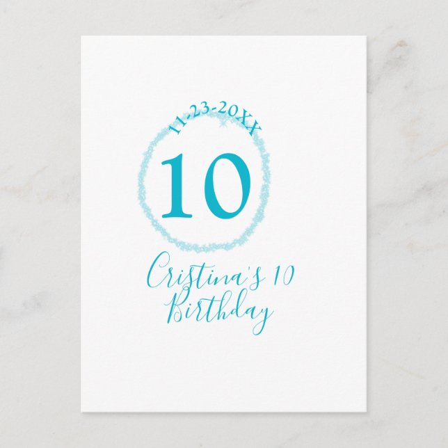 Turquoise circle. Round glitter 10th birthday bold Postcard (Front)