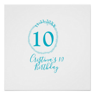 Turquoise circle. Round glitter 10th birthday bold Poster