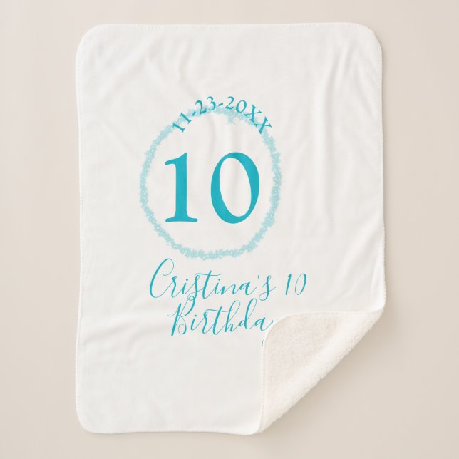 Turquoise circle. Round glitter 10th birthday bold Sherpa Blanket (Front)