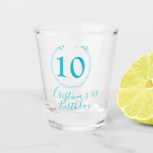 Turquoise circle. Round glitter 10th birthday bold Shot Glass