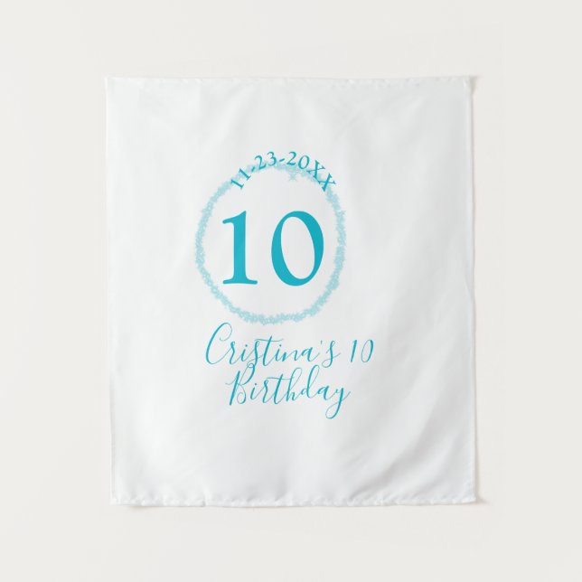 Turquoise circle. Round glitter 10th birthday bold Tapestry (Front)