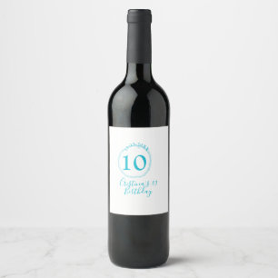 Turquoise circle. Round glitter 10th birthday bold Wine Label