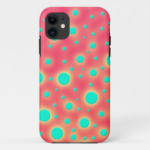 Turquoise Circles over Bright Pink Modern Design iPhone 11 Case