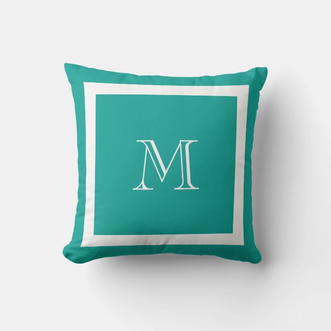 Turquoise Classic Monogram Throw Pillow (Front)