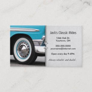 turquoise classic old car wheel business card