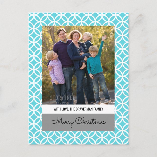 Turquoise Classy Diamond Holiday Photo Postcard (Front)