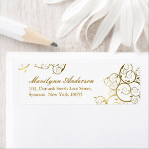 Turquoise & Classy Golden Spirals Elegant Wedding Return Address Label