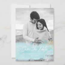 Turquoise Coasal Watercolor Save The Date