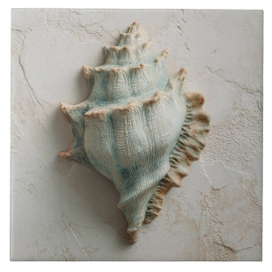 Turquoise Coastal Conch Shell Art Ceramic Tile