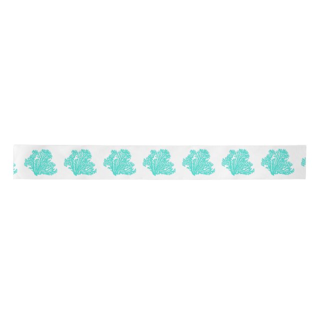 Turquoise Coastal Coral Satin Ribbon (Front)
