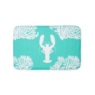 Turquoise Coastal Lobster Pattern Bath Mat