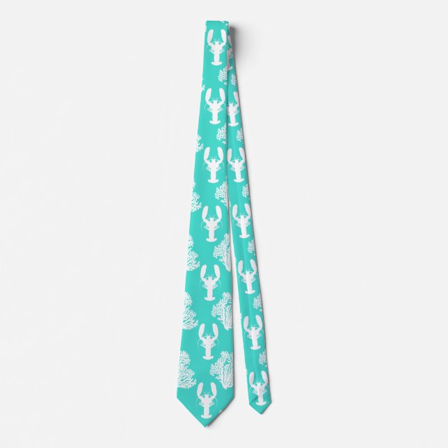 Turquoise Coastal Lobster Pattern Tie (Front)