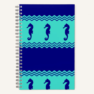 Turquoise Coastal Seahorses Stripes Notebook