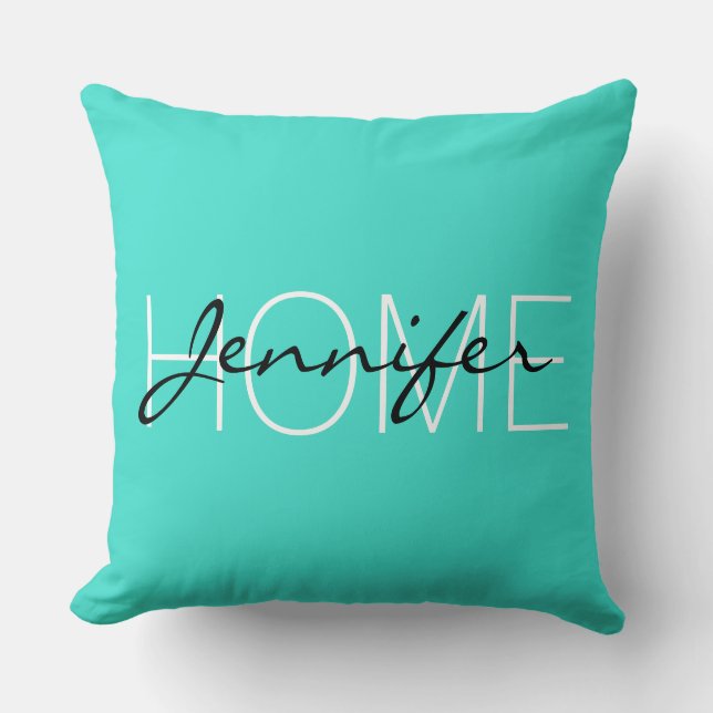 Turquoise colour home monogram cushion (Front)