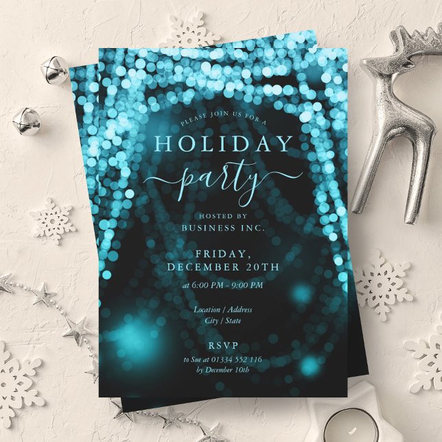 Turquoise Company Holiday Party String Lights Invitation (Turquoise Company Holiday Party String Lights Invitation)