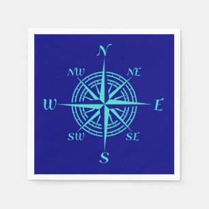 Turquoise Compass Rose On Navy Blue Napkin