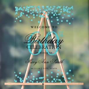 Turquoise Confetti Glitter 60th Birthday Welcome  Acrylic Sign