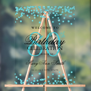 Turquoise Confetti Glitter 80th Birthday Welcome Acrylic Sign