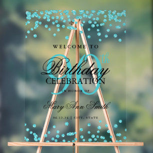Turquoise Confetti Glitter 90th Birthday Welcome Acrylic Sign