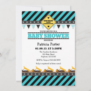 Turquoise Construction Baby Shower Invitation