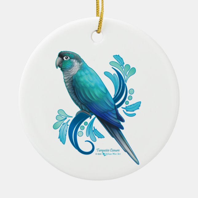 Turquoise Conure Ceramic Ornament (Front)