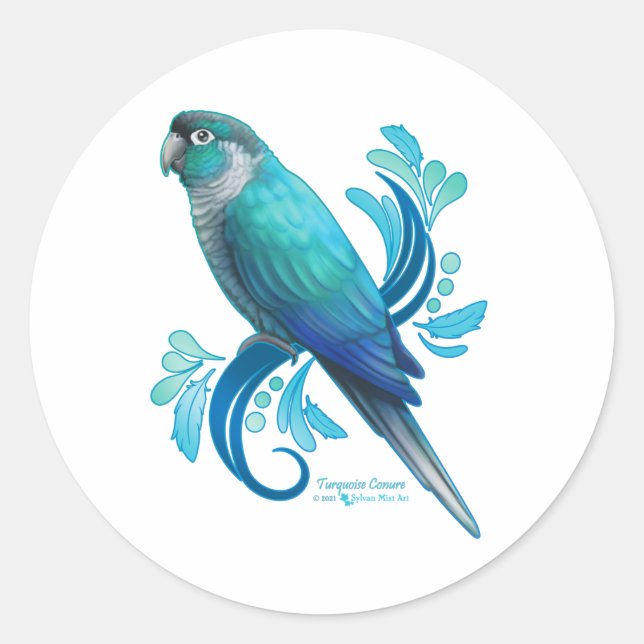 Turquoise Conure Classic Round Sticker (Front)
