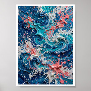 Turquoise Coral Ocean Wave Abstract Art Print