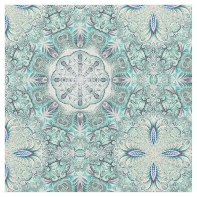 Turquoise Coral Reef Mandala Fabric (Close Up)