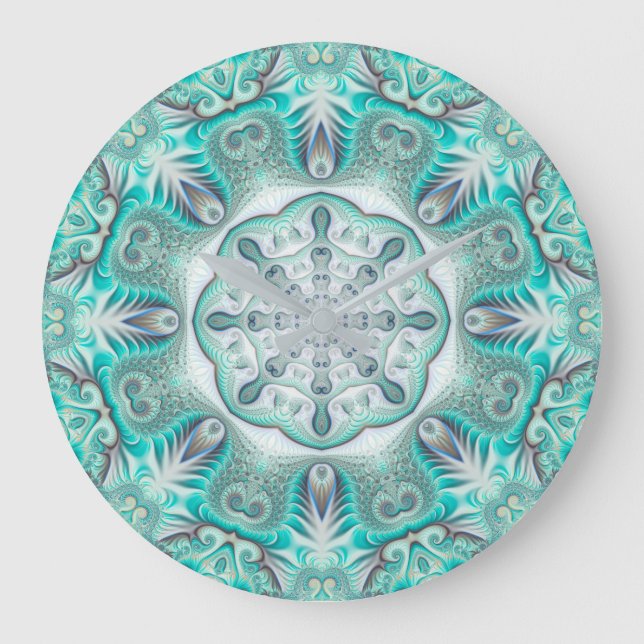 Turquoise Coral Reef Mandala Large Clock (Front)