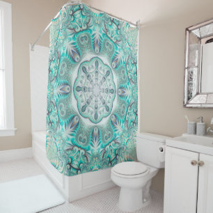 Turquoise Coral Reef Mandala Shower Curtain