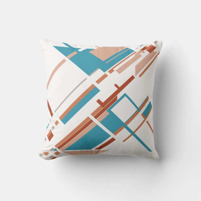 Turquoise Coral Rust Diagonal MCM Inspired Motif Cushion (Front)