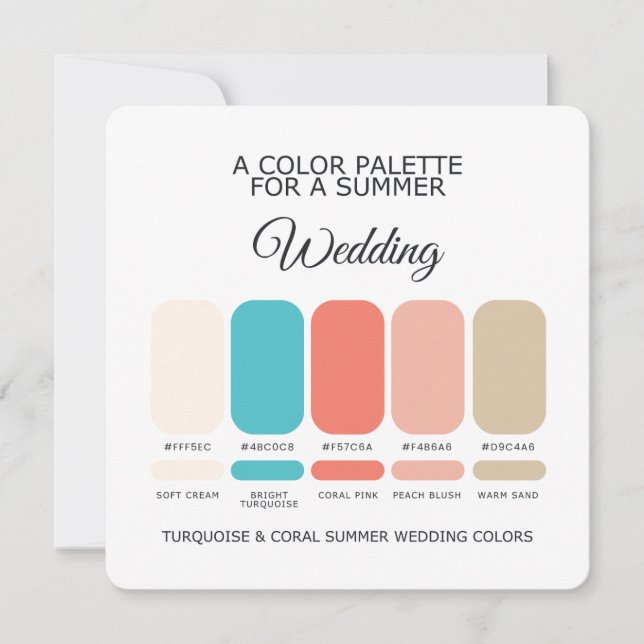 Turquoise Coral Summer Wedding Palette 2026 Card (Front)