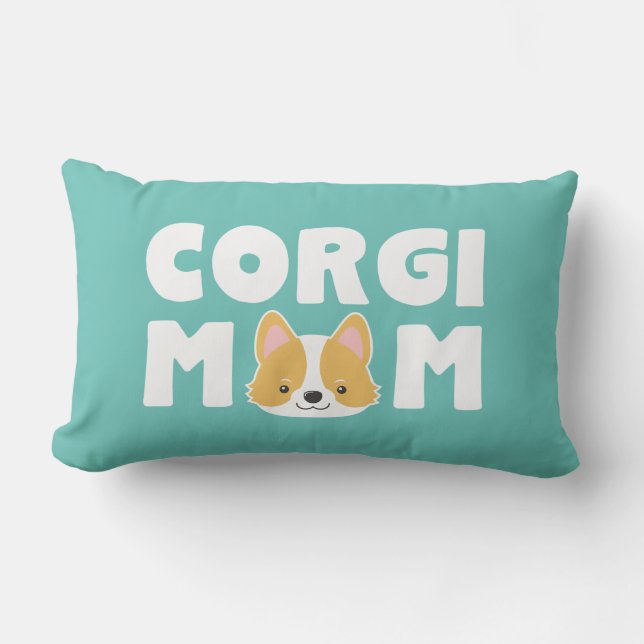 Turquoise Corgi Mum Lumbar Cushion (Front)