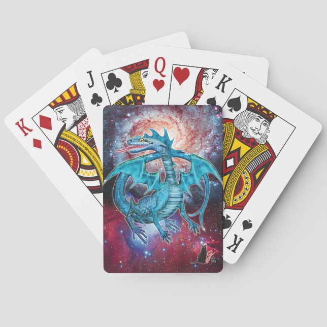Turquoise Cosmic Dragon Playing Cards (Back)