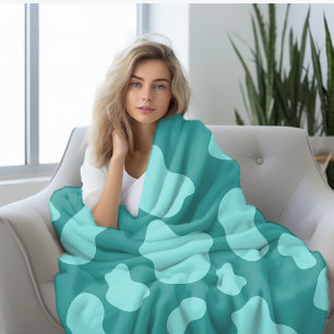 turquoise cow print  fleece blanket