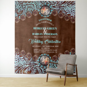 Turquoise Cowboy Country Western Wedding Backdrop Tapestry
