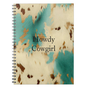 Turquoise Cream Gold Southwest Cowhide Notebook