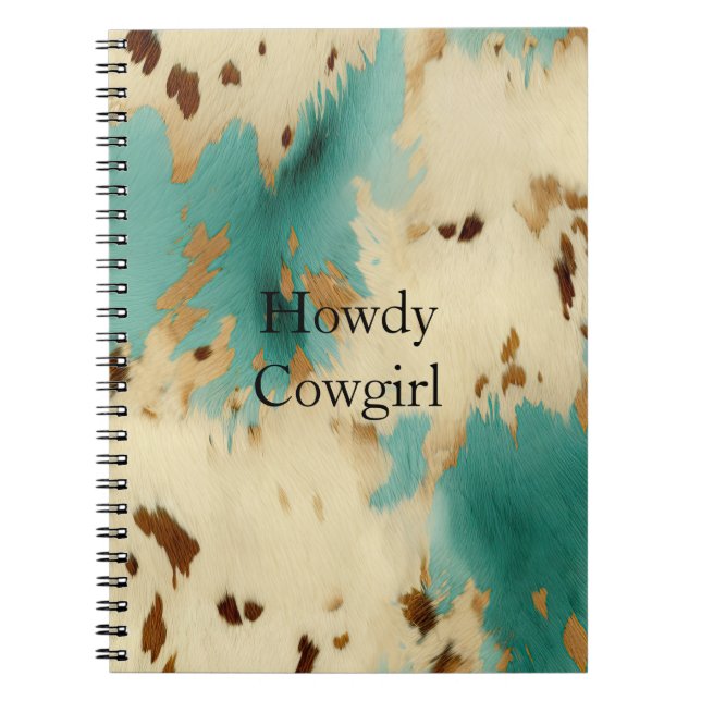 Turquoise Cream Gold Southwest Cowhide Notebook (Front)