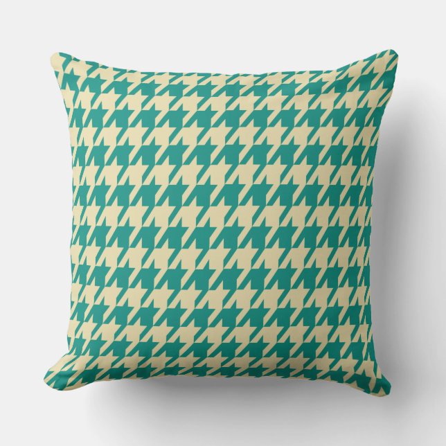 Turquoise & Cream Houndstooth Large Tiles Cushion (Front)