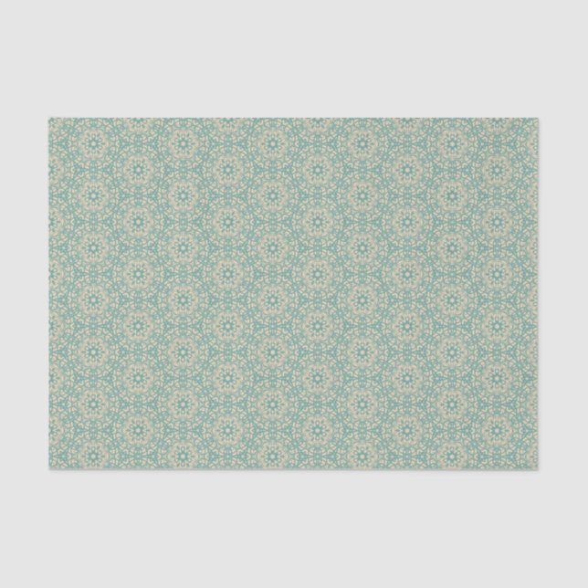 Turquoise Cream Lace Bloom Modern Prairie Filigree Tissue Paper (Front)