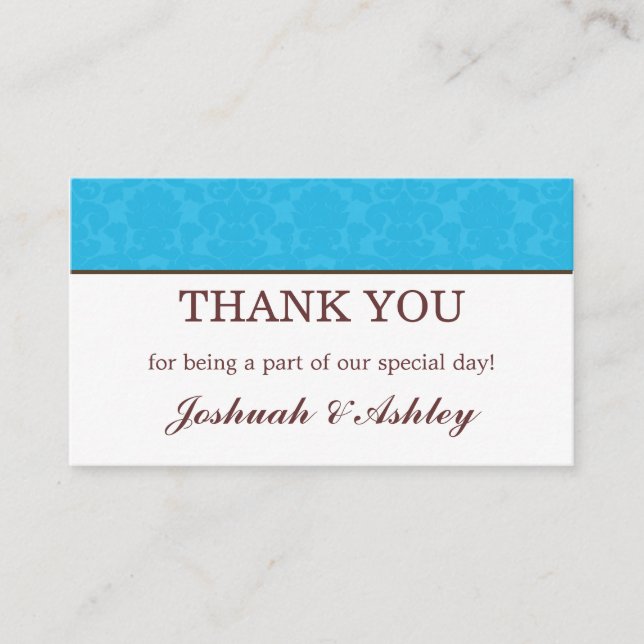 Turquoise & Cream Wedding Table Thank You Cards (Front)