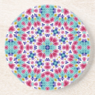 Turquoise crimson colourful kaleidoscope ornament  coaster