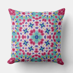 Turquoise crimson colourful kaleidoscope ornament cushion